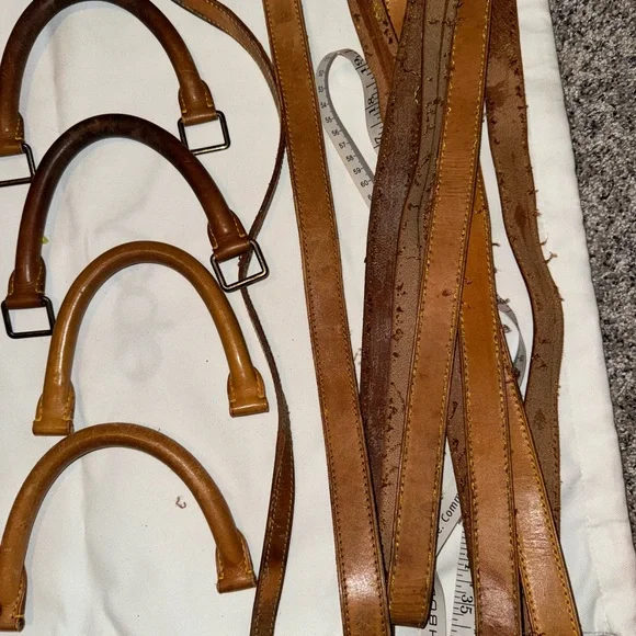9 LV Brown Leather Handles and 4 - 38inch long straps .. cut from bags SKU-7490